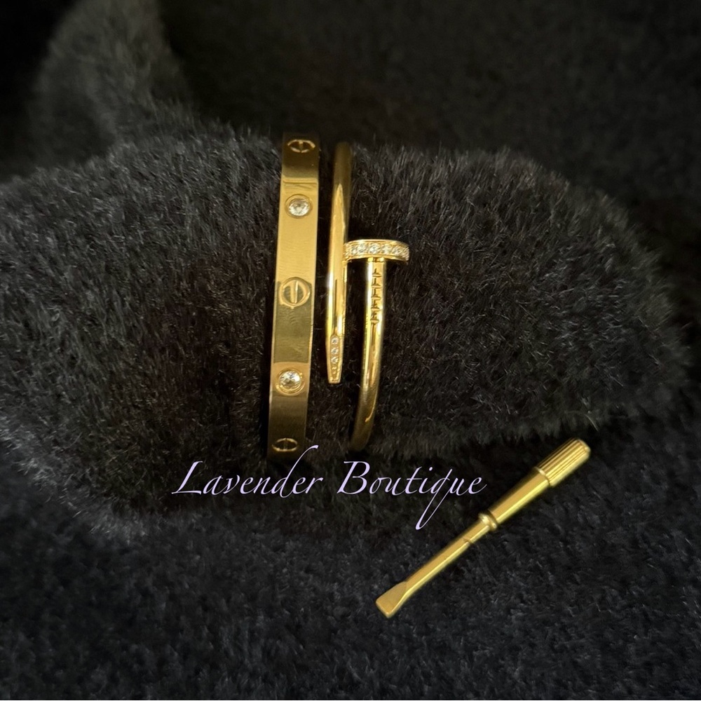 New Gold Plated Stainless Steel Screwdriver Love & Nail Un Clue Bangle Bracelet
